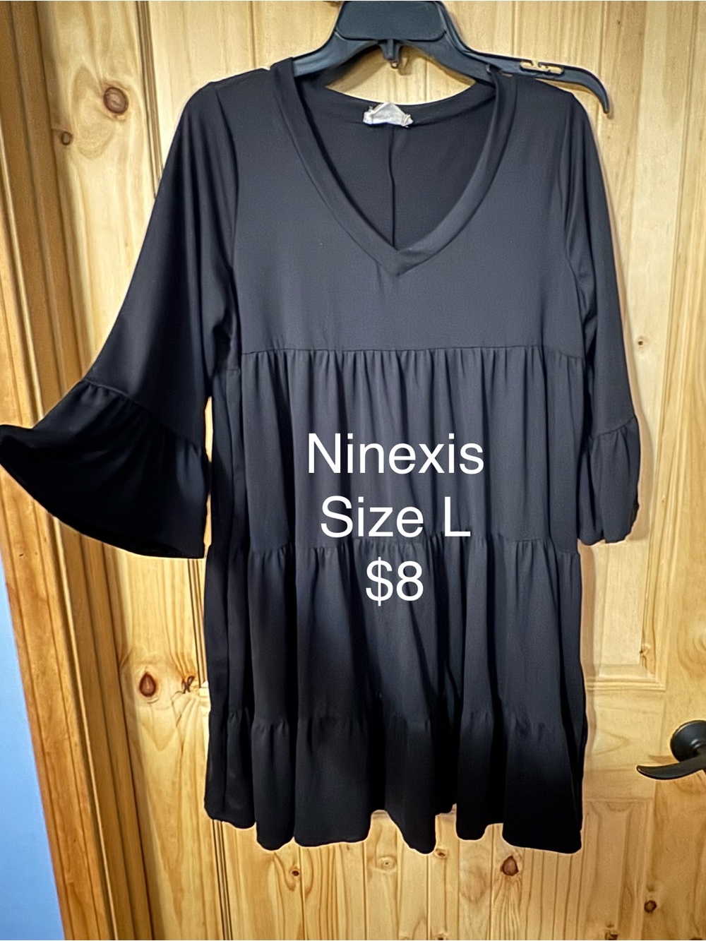 Ninexis Black V-Neck Tiered Midi Dress